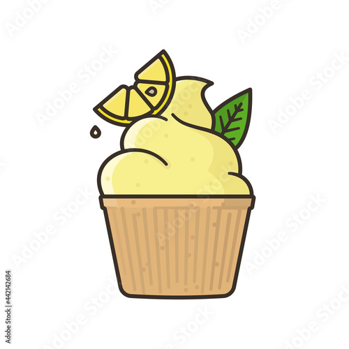 Lemon cupcake isolated vector illustration