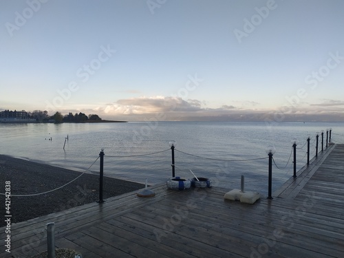 pier on the lake in the morning