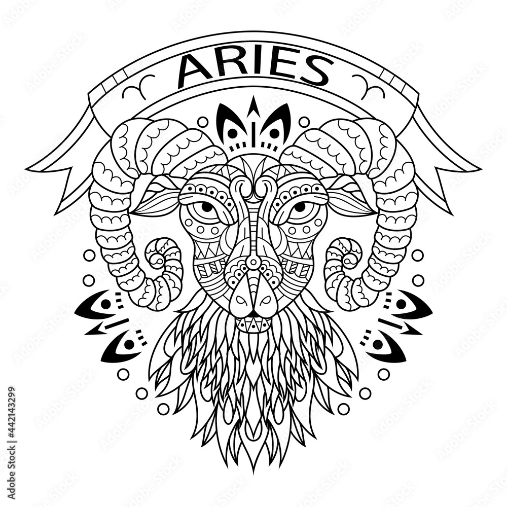 Obraz premium Hand drawn of aries in zentangle style
