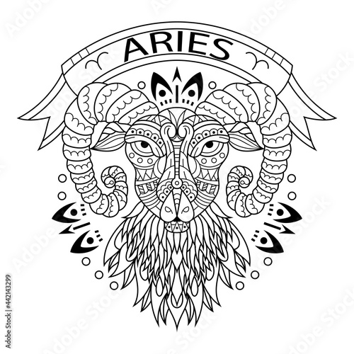 Hand drawn of aries in zentangle style
