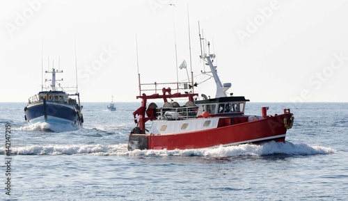Arrivage des bateaux de pêche dans le port du Guilvinec en pays Bigouden Finistère Cornouaille Bretagne France	
