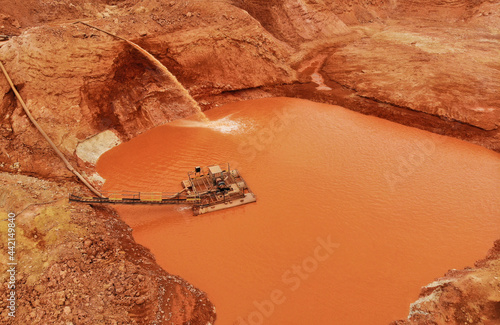 a powerful pump pumps out water from the pit drainage