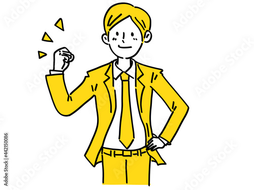 やる気 ガッツポーズ 気合い 男性 シンプル イラスト