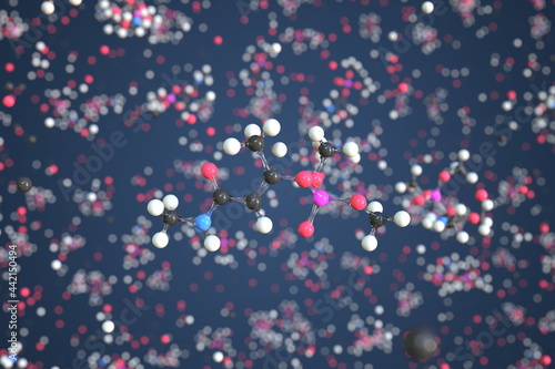 Monocrotophos molecule made with balls, conceptual molecular model. Chemical 3d rendering
