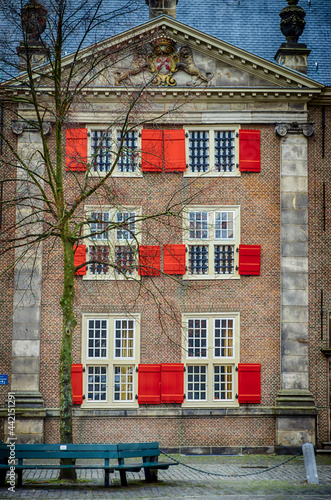 Facade of the historical ex prison in the Leiden, Netherlands