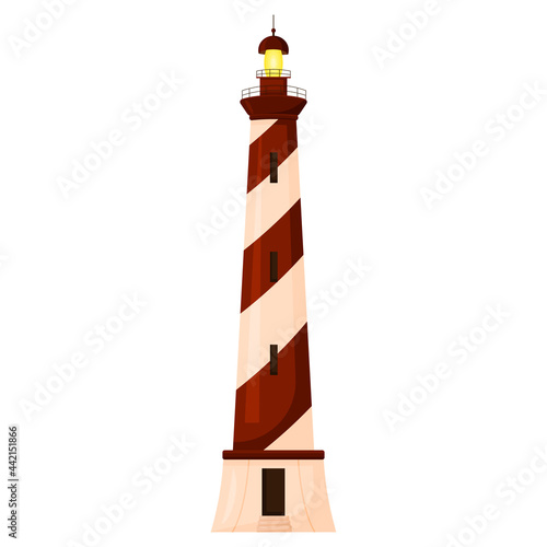 The lighthouse tower is isolated on a white background. Stylization. Vector illustration.