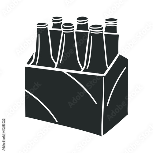 Glass Bottle Pack Icon Silhouette Illustration. Beer Vector Graphic Pictogram Symbol Clip Art. Doodle Sketch Black Sign.