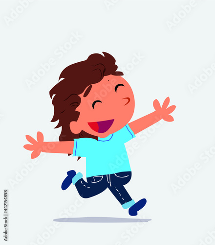 cartoon character of little girl on jeans running euphoric