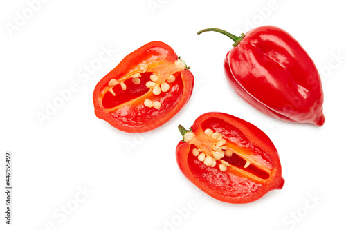 sliced habanero chili red hot pepper isolated on white background. clipping path photo