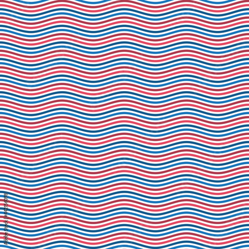 Stripe seamless pattern. Blue and red wavy line vector template. The stylized background from sea waves.