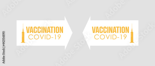 Vaccination pointer. Covid-19 vaccine. Flat vector badge.