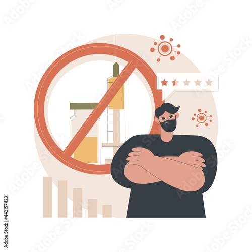 Refusal of vaccination abstract concept vector illustration. Vaccine injection refusal risk, application, mandatory immunization, vaccination hesitancy, reasons to refuse abstract metaphor.