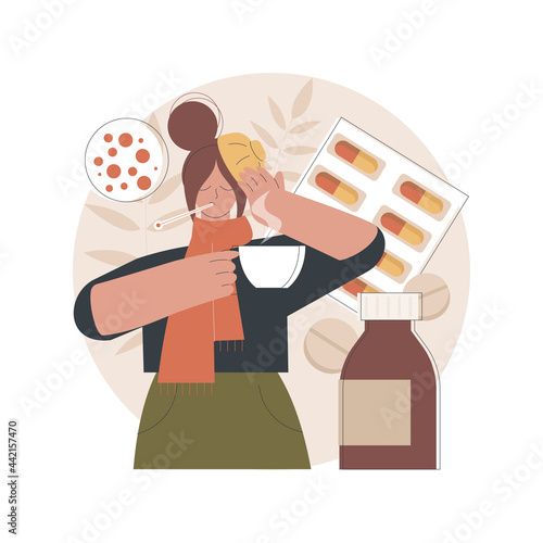 Seasonal Flu abstract concept vector illustration. Seasonal influenza virus, contagious respiratory illness, flu treatment recommendation, vaccination, acute infection symptoms abstract metaphor.