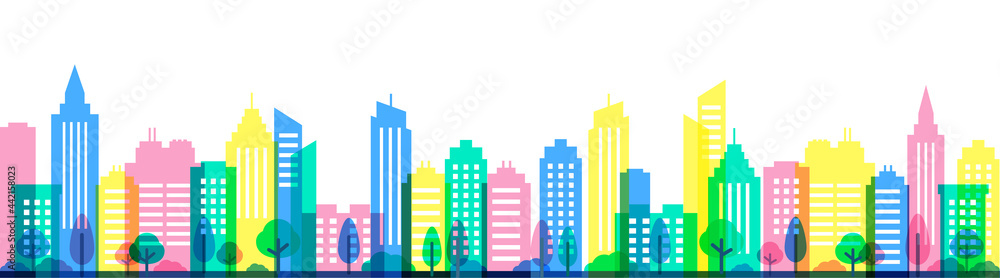 Cityscape skyline vector illustration. City buildings cartoon style scape.