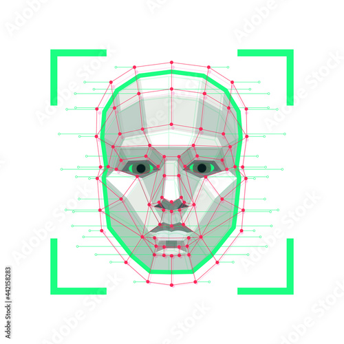 Facial Recognition System concept. Face ID verification services or biometric scanning. System of face recognition for person Identification. Vector illustration. photo