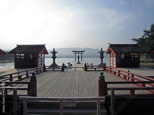 View of Itsukushima shrine, in background the famous 