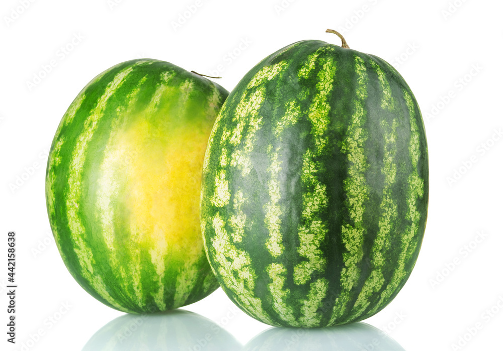 Two beautiful fresh tasty watermelons isolated on white Two beautiful fresh tasty watermelons isolated on white