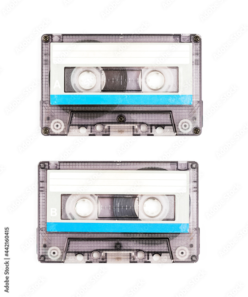 Old Vintage Audio cassette tape - both sides A and B isolated on a white background eiyj Clipping Path