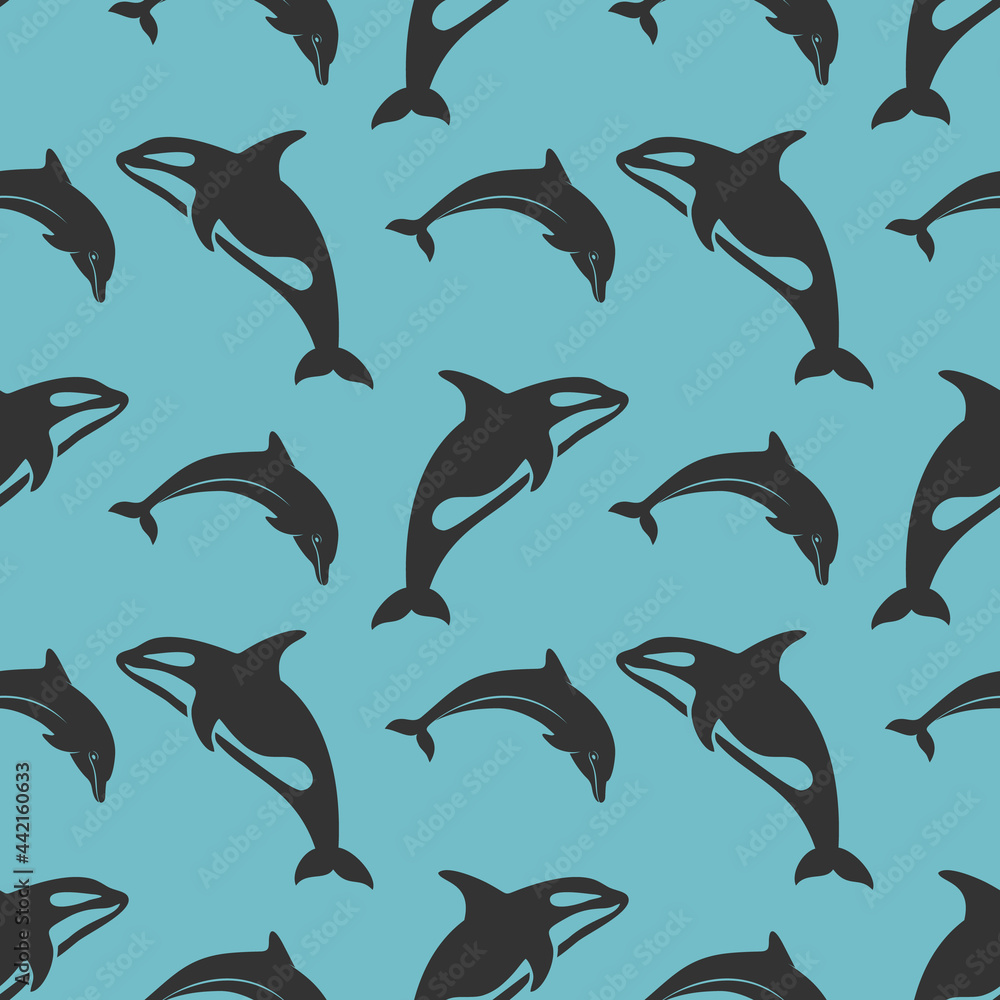 Obraz premium World Whale and Dolphin Day seamless pattern. Vector Illustration