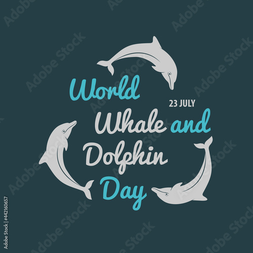 World Whale and Dolphin Day greeting card  poster or banner. Vector Illustration