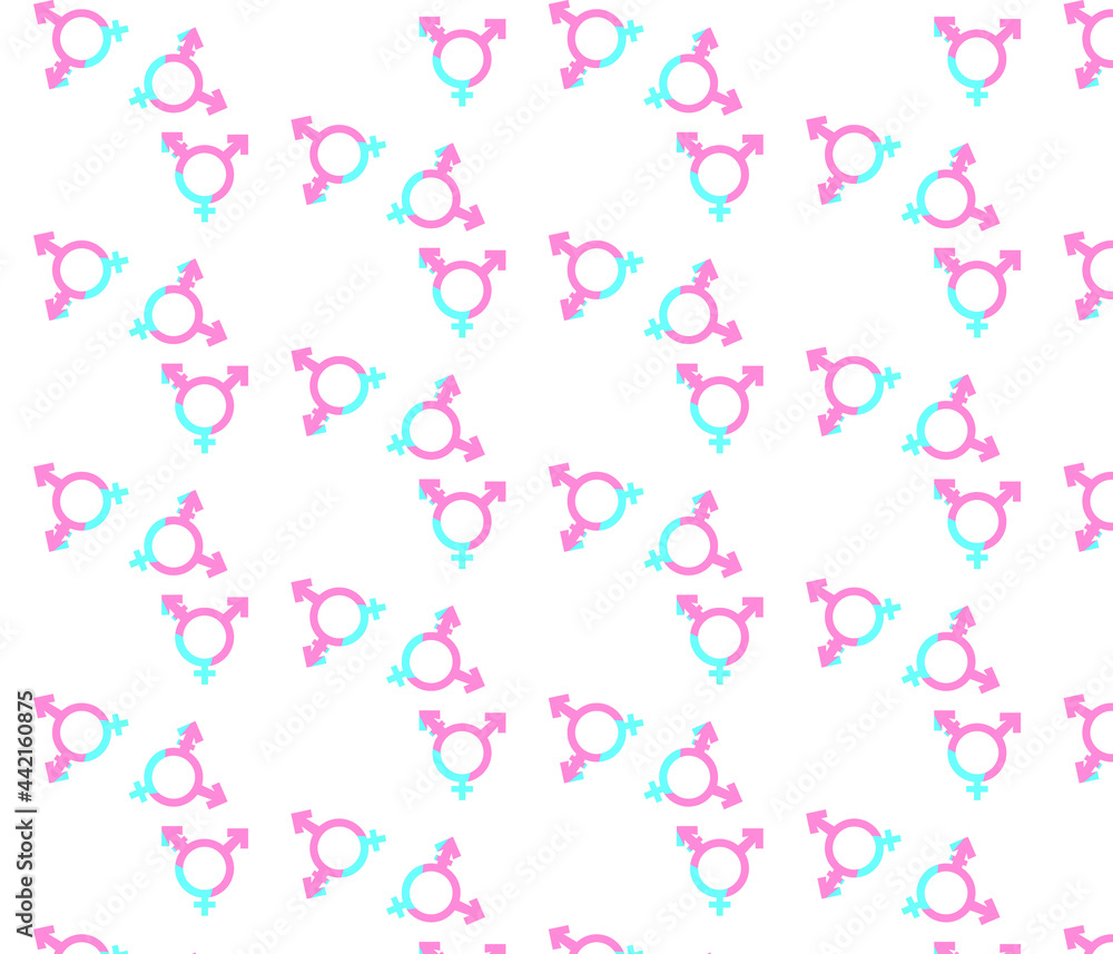 Female, male and transgender symbols seamless pattern. Repetitive vector illustration of sexuality icons on transparent background. Intersex signs. EPS 10.