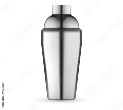 Bartender cocktail shaker Boston, Cobbler shaker, Parisian, Tin on Tin and Speedshaker. Bartending equipment Realistic mockup isolated.