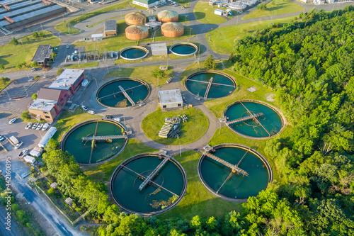 Фотография Aerial view recirculation sedimentation tank, water treatment plant for big city