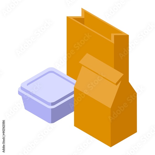 Food package delivery icon isometric vector. Hand paper bag. Home safe delivery