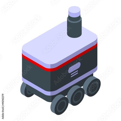 Order robot icon isometric vector. Warehouse delivery. Order center automated