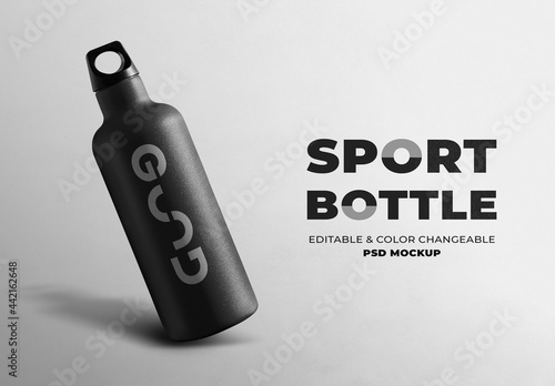 Minimal Sport Bottle Mockup in Stainless Steel