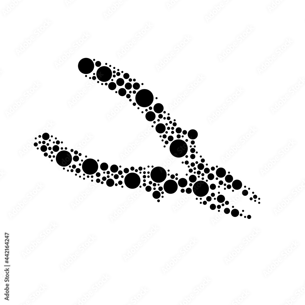 A large pliers symbol in the center made in pointillism style. The center symbol is filled with black circles of various sizes. Vector illustration on white background A large pliers symbol in the center made in pointillism style. The center symbol is filled with black circles of various sizes. Vector illustration on white background