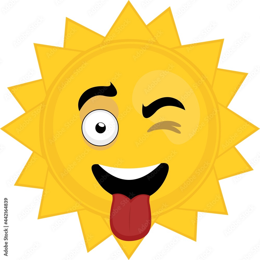 Vector emoticon illustration of cartoon character of the sun winking and with his tongue out