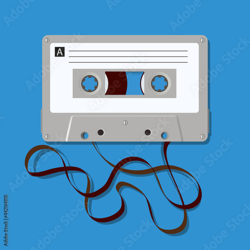 Symbole vintage de la génération soixante-dix, une cassette audio des années soixante est associé à un crayon.