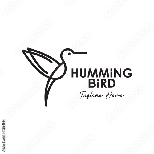flying hummingbird in simple minimalist line art monoline style logo design