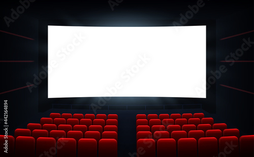 Movie cinema premiere poster design with white screen. Cinema screen. Movie theater vector background.