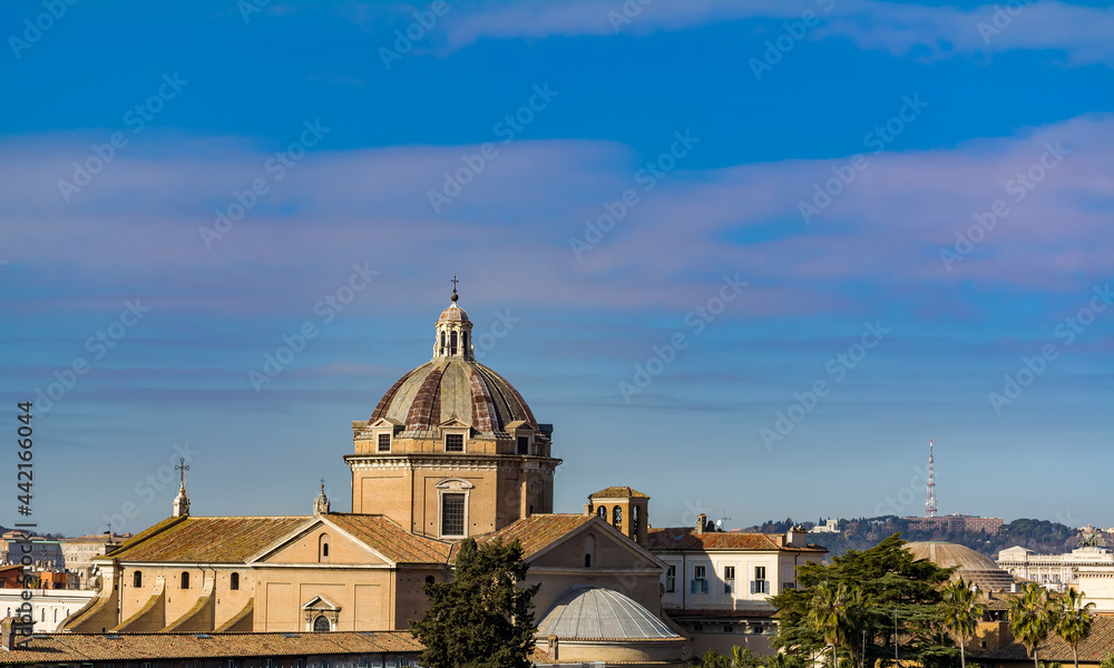 The Chiesa del Gesu' (Church of Jesus), Mother church of the Society of Jesus, as seen from the Altare della Patria, Rome, Italy