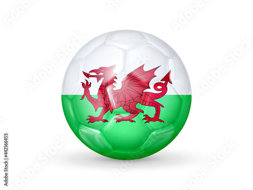 3D soccer ball with the Wales national flag. Wales national football team concept
