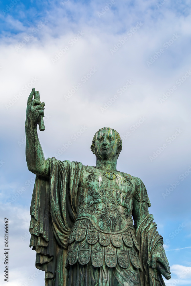 Statue of Imp Caesari Nervae in dei Fori Imperiali street in Rome, Italy