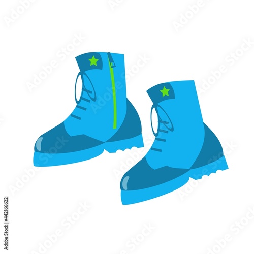 Blue boots with zipper Flat vector icon illustration