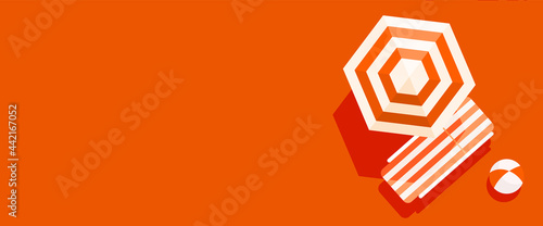 Summer sale editable template banner with beach striped lounger on bright orange background for flyer, invitation, poster, website or greeting card.