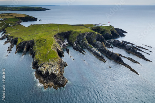 Aerial view of Galley Head Lighthouse in Rathbarry near Rosscarbery, County Cork, on the south coast of Ireland. photo