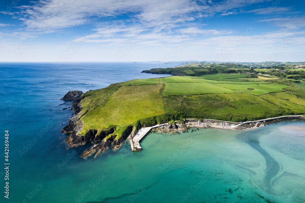 Fototapeta premium Aerial view of The Warren, a small sheltered beach backed by sand dunes located in Rosscarbery, County Cork, Ireland