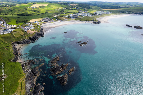 Aerial view of The Warren, a small sheltered beach backed by sand dunes located in Rosscarbery, County Cork, Ireland