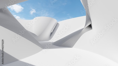 Abstract architecture background white curved walls 3d render photo