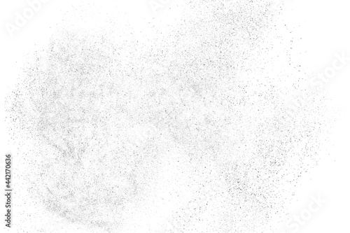 Distressed black texture. Dark grainy texture on white background. Dust overlay textured. Grain noise particles. Rusted white effect. Grunge design elements. Vector illustration, EPS 10.