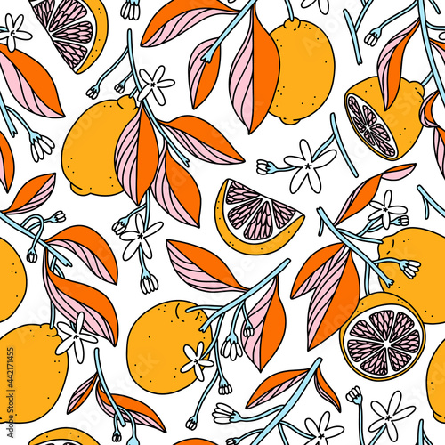 Sunny grapefruits, summer vector pattern