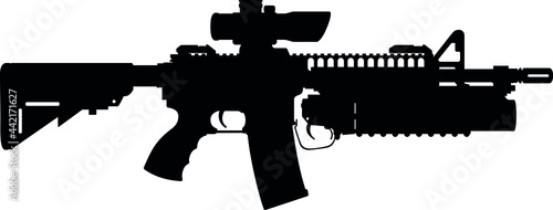 US Army, Police fully automatic machine gun M4 / M16 Carbine Caliber 5.56mm United States Marine Corps and United States Armed Forces M4 machine gun Carbine, m rifle detailed realistic silhouette