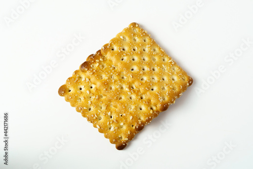 Close up sugar and sesame crackers isolated on white background. Top view of crackers.