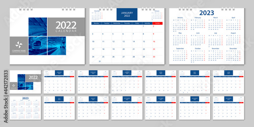 Calendar 2022 week start Monday corporate design template vector.