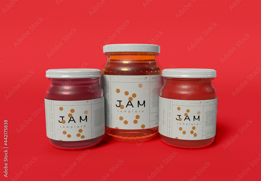 three Jam Jars with Labels Mockup Stock Template Adobe Stock
